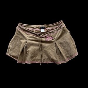 Wet Seal Vintage Y2K Mini Skirt Tan Pink Contrast Stitch Pleated McBling Large